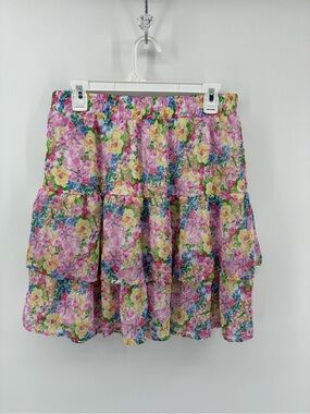 Floral Tiered Mini Skirt in Pink Multi